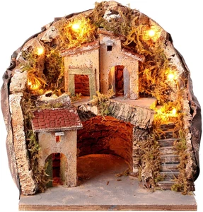 Borgo Con Grotta Scalinata Semicircolare 25X25X25 Presepe Napoletano Stile 700 - Foto 1 di 12