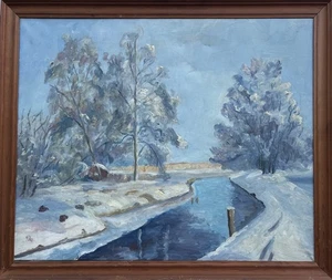 Paisaje Invernal Impresionista Con Río Y Árboles Pintura Al Óleo - Bild 1 von 14