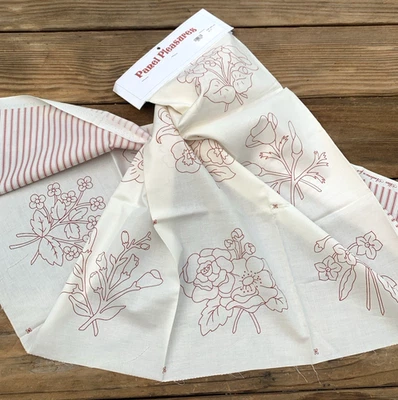 Redwork Embroidery Alex Anderson Redwork Romance Panel 100% Cotton Flowers - Image 1 of 2