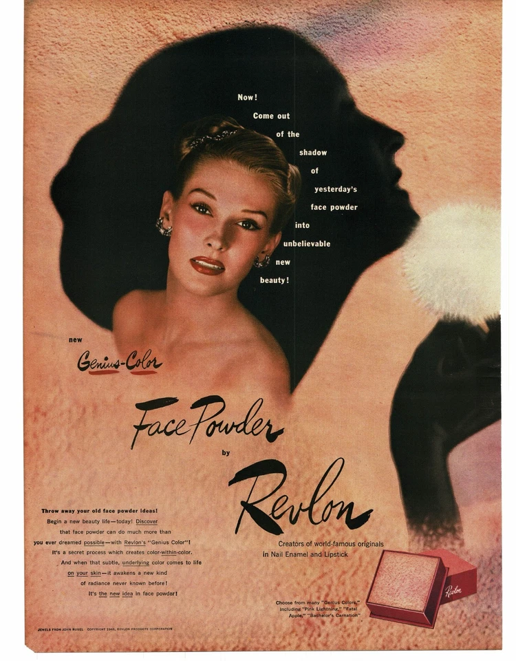 1946 Revlon Genius цвет лицо пудра макияж винтажная печатная реклама - Изображение 1 из 1