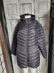 Lands End Down Puffer Coat Womens 1X Black Hooded Jacket Plus Size 16W 18W Ltwt - Picture 1 of 13