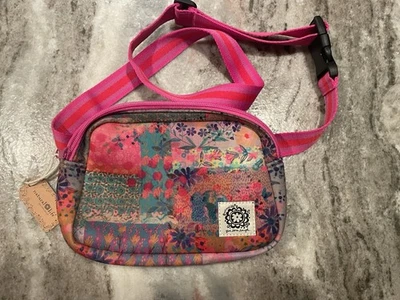 Natural Life Puffy Fanny Pack Belt Bag NWT Purple Pink Floral Boarder - Image 1 of 4