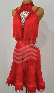L2258 ballroom Specialty Adult Rhythm/ Latin samba dance dress UK10 US 8 red - Picture 1 of 2