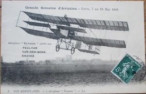 Aviación Francesa 1910 Postal Farman Avión Biplano Paulhan Chave Van den Born - Imagen 1 de 1