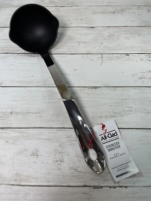 All-Clad Stainless Steel 14" Long 6 oz. Round Nonstick Ladle, Black Silver, NEW - Image 1 of 3
