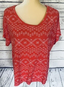 Blusa grande para mujer Cato naranja blanca mangas cortas cuello en U suave - Imagen 1 de 9