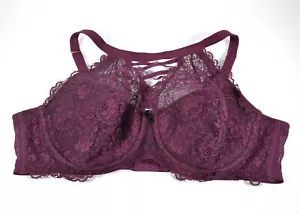 Cacique Seriously Sexy Lightly Lined French Balconette Purple Strappy Bra Sz 44D - Picture 1 of 5