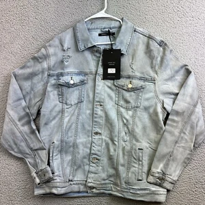 Embellish Denim By Design Mens Blue Jean Jacket Distressed Sz 3XL - Picture 1 of 8