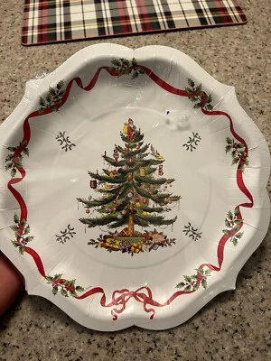 Spode Coated Paper Dinner Plates 8 Count Christmas Tree 10 1/2" New Party HTF - Image 1 of 2