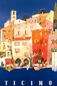Art mural vintage décoration maison Tessin Suisse italienne 1964 - AFFICHE 20x30 - Photo 1 sur 4