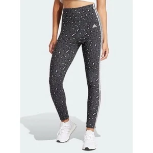 adidas Women Grey/Black/White Essentials 3-Stripe Animal Print Leggings IN9933 S - Picture 1 of 6