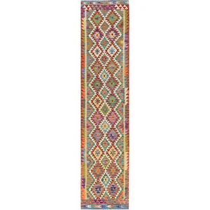 2'8"x12'6" Colorful Flat Weave Afghan Kilim Wool Hand Woven Runner Rug R1230 - Picture 1 of 6