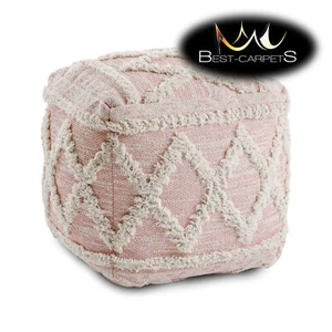Modern beautiful POUFFE "SQUARE" for sitting 50x50x50cm pink cream BOHO - Picture 1 of 8