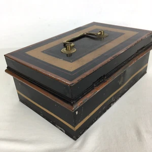 Vintage Retro Money Box Metal Black Yellow 1950s Inner Tray No Key - Picture 1 of 12