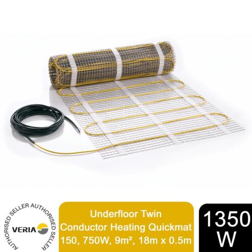 Veria Underfloor Twin Conductor Heating Quickmat 150, 1350W,230V, 9m²,18m x 0.5m