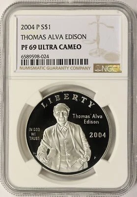 2004-P Thomas Alva Edison Silver Dollar $1 NGC PF69 Ultra Cameo - Image 1 of 2