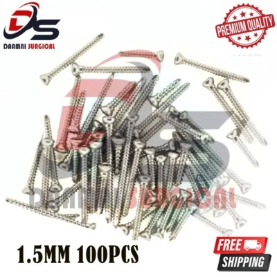 DAAMNI SURGICAL 1.5 mm Cortical Screws Hexhead Self-Tapping Set of 100 Pcs Orthopedic