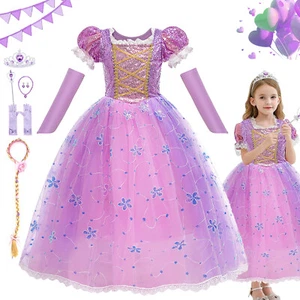 Girls Kids Tangled Rapunzel Fancy Dress Up Costume Princess Birthday Party Gifts - Picture 1 of 19