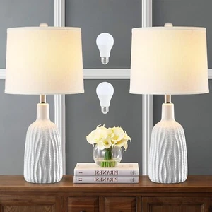 22.4" White Ceramic Table Lamps for Bedroom Set of 2, Modern Bedside Lamps wi... - Picture 1 of 7