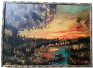 Paesaggio,quadro olio su tela,dipinto con   cornice in oro Misura cm. 50x70 - Foto 1 di 8