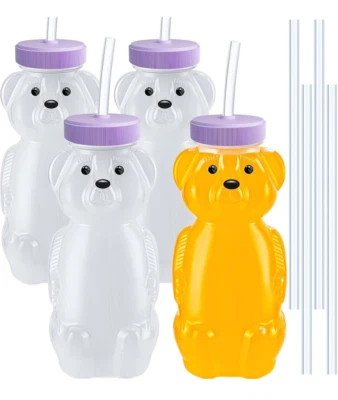 4 шт. соломенных чашек Honey Bear, герметичные детские соломенные чашки с гибкими соломинками - Изображение 1 из 4