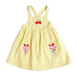 Baby Boden Pinafore Dress Yellow Stripe Ice Cream Appliqué Summer Girls 2-3 Yrs - Picture 1 of 13