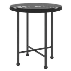 Round Outdoor Table Garden Patio Dining Side Coffee Tempered Glass Steel 50cm - Picture 1 of 6