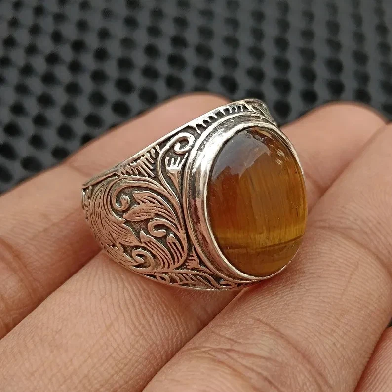 Handmade Tiger's Eye Ring 925 Sterling Silver Statement Men's Popular Ring B54 - image 1 of 3