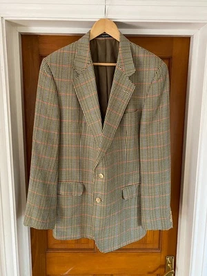 DAKS Signature Check Blazer Jacket Size 44 Wool Silk Linen Beige Vintage UK Made - Image 1 of 4
