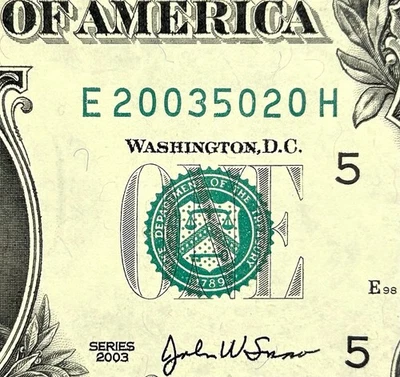 Rare Matching GEM 2003 Series + Serial $1 Bill Federal Reserve Note - Image 1 of 3