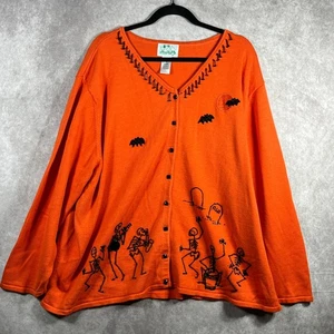 The Quacker Factory Cardigan Sweater Womens 3X Orange Knit Halloween Skeleton - Picture 1 of 8
