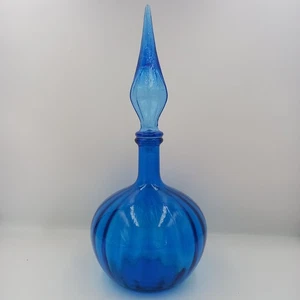 Empoli Italian decanter bottle blue ribbed onion shaped 38cm - Picture 1 of 22