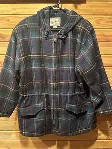 Woolrich Damen große karierte Wollmischung Kapuzenjacke kariert USA Pea Mantel - Bild 1 von 12
