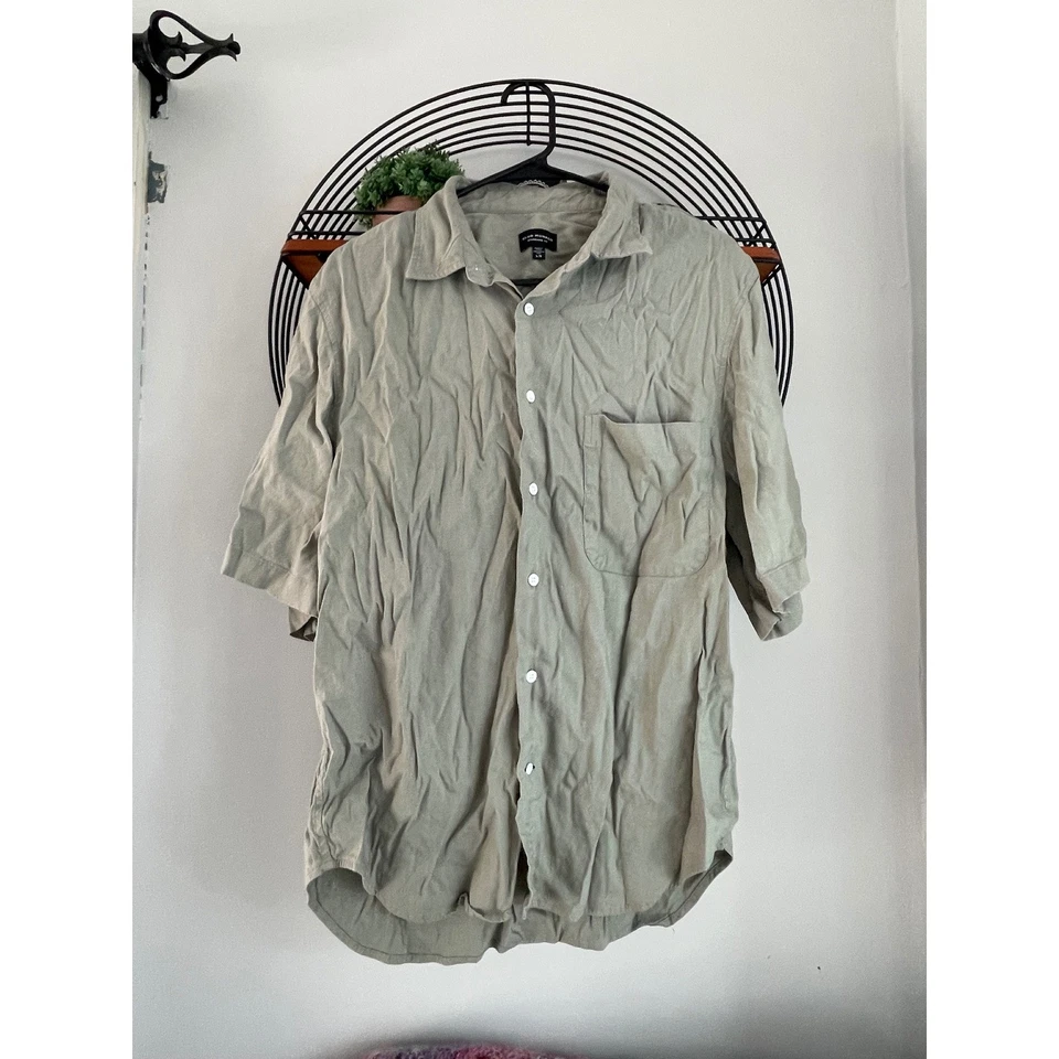 Club Monaco Standard Linen Blend Fit Mens Short Sleeve Button Up Shirt Size L - Image 1 of 4