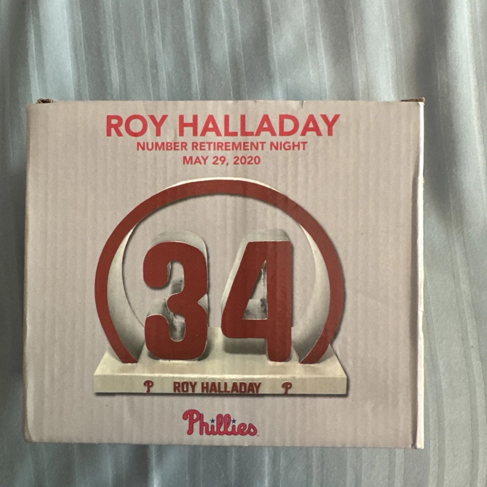 8/8/2021 SGA Phillies Roy Halladay Number 34 Retirement Night Statue New in Box! - Image 1 of 4