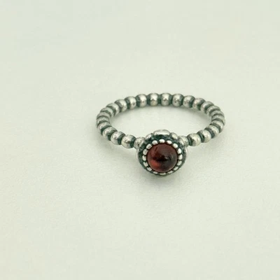 Anel Pandora prata esterlina janeiro pedra do nascimento pedra vermelha flores de aniversário tamanho 7 - Imagem 1 de 4