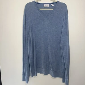 Calvin Klein Mens Blue Extra Fine Marino Wool Pullover Sweater Size XX-Large EUC - Picture 1 of 7