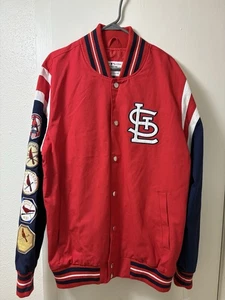 Men St. Louis Cardinals 11X World Series Champions Jacket Sz Large Red Blue NWT - Picture 1 of 9