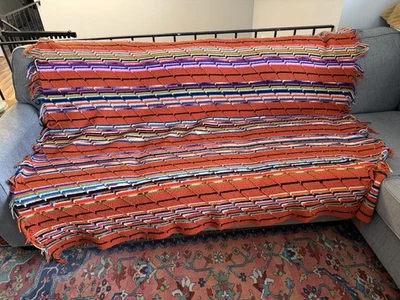 VTG Crochet Orange Stripe Pattern 70s Funky 64”X75” Western MCM — 第 1/4 张图片