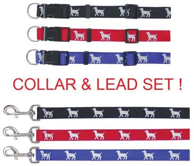 Beau Pets  Nylon Collar & Lead Set with Reflective Dog Motif - 3 Sizes - image 1 of 3