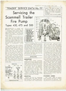 BOMBA DE REMOLQUE SCAMMELL 430 475 500 1942 BOLETÍN TÉCNICO DE DATOS/SERVICIO - Imagen 1 de 1