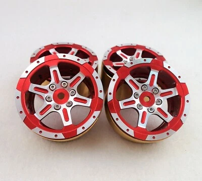 Set of 4 1.9 CNC Alloy RED & silver 6 Spoke Wheels to suit 1:10 RC crawlers - Image 1 of 4