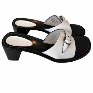 Black and White Calf Leather Ralph Lauren Sandals 8B Corey - Picture 1 of 20