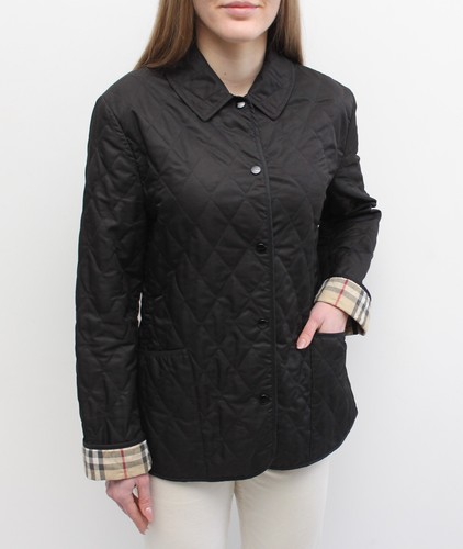 Giacca trapuntata donna BURBERRY London nera Nova foderata a quadri etichetta S vestibilità S M