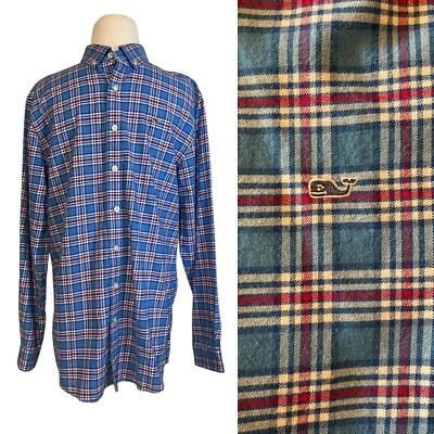 NWOT Vineyard Vines Boy 18 (XL) 100% Cotton Flannel Blue Plaid Button Up Shirt - Image 1 of 4
