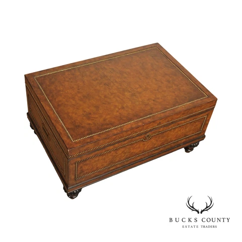 Marge Carson Campaign Style Leather Wrapped Nail Trim Coffee Table Cover
