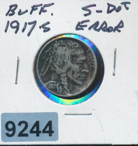 BUFFALO - 1917-S ERROR - DOT AFTER "S" MINT - RARE GRADE FULL HORN - #9244 Cover