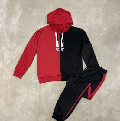 Moletom com capuz e calça de moletom masculina com cordão de dois tons tamanho M preto e vermelho - Imagem 1 de 4