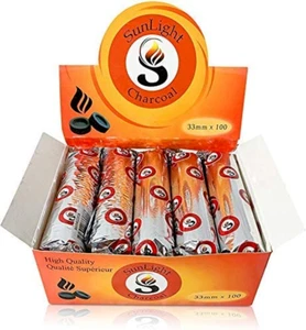 Charcoal Tablets for Incense, Hookah, Shisha 33 mm Resin Burner Rolls (100 Pack) - Foto 1 di 4