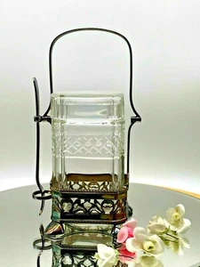 Antique Excellent Ornate Glass Pickle Jar With Silver Plated Stand And Fork - Picture 1 of 12